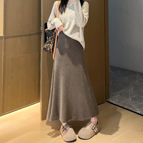 慵懒风鱼尾裙女秋冬百搭高腰显瘦垂坠感a字一步包臀半身中长裙子