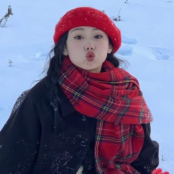 安可拉红围巾冬季高级感圣诞款雪花麋鹿新年红围巾百搭韩版ins风