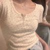 u领碎花短袖正肩短款上衣女夏季2023年新款修身设计感小众百搭t恤