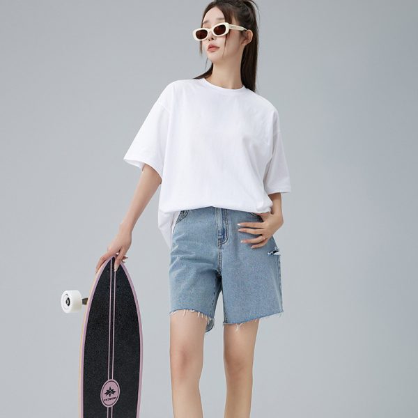 夏季白色纯棉落肩女t恤短袖韩版圆领宽松半袖胖mm显瘦大码女装