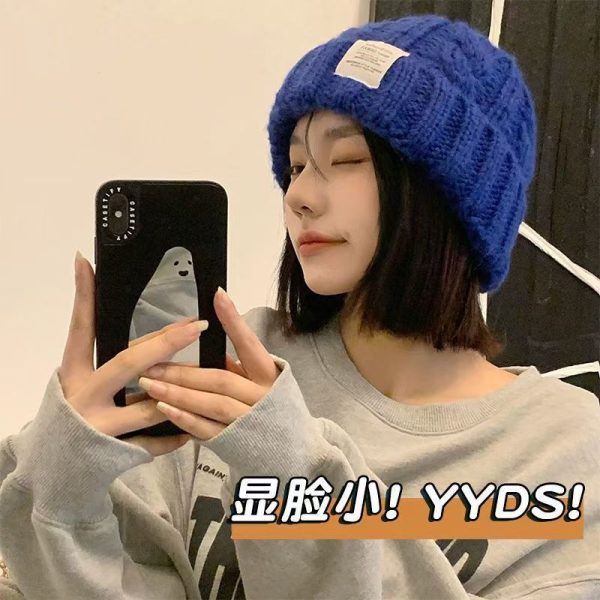 韩版毛线帽子女冬季潮网红保暖针织帽大头围韩国时尚纯色显脸小冬