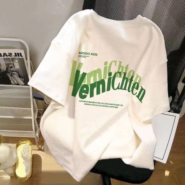 厂家批发小清新草莓熊白夏季短袖t恤男女宽松百搭青少年上衣情侣