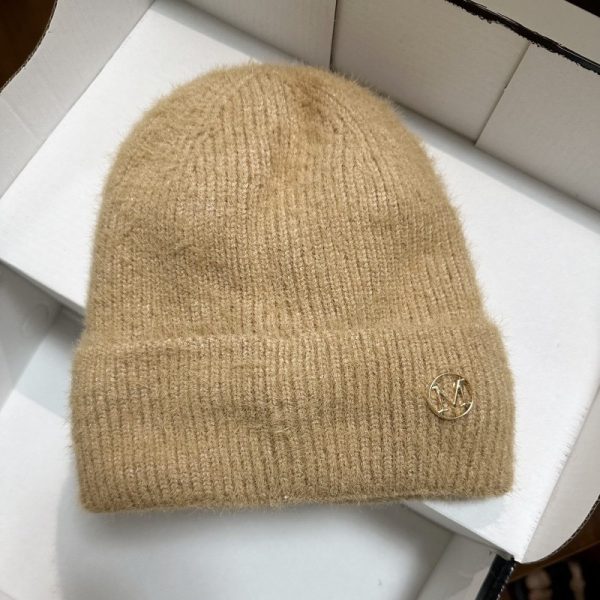 新款M标兔毛毛线帽雪地护耳高端滑雪帽加厚保暖大头围针织帽女冬