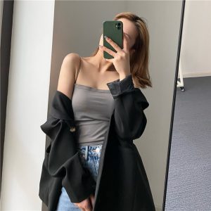 纯色美背抹胸吊带背心女一体固定胸垫内穿外搭吊带裹胸打底背心女