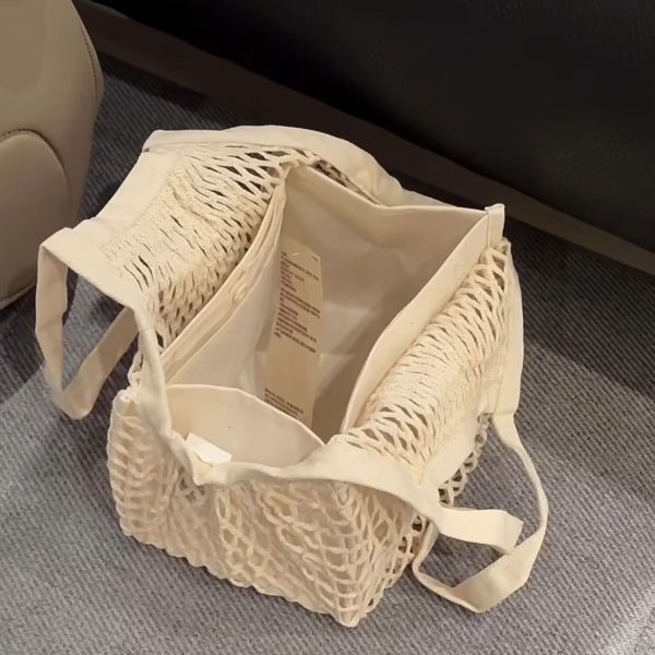 小红书爆火MUJI同款棉质夏季编织镂空手提包女小众设计网兜包包女