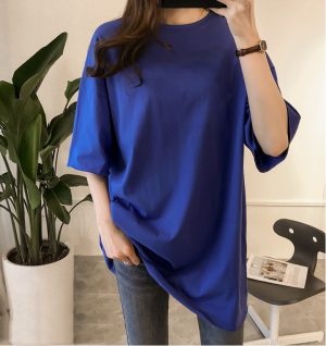 纯色t恤女短袖韩版宽松大码显瘦胖mm中长款学生半袖大版上衣服夏