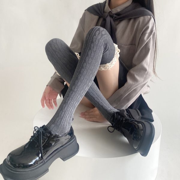 袜子女日系甜美蕾丝花边袜过膝大腿袜复古麻花洛丽塔穿搭小众靴袜