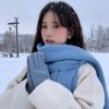 新款美拉德仿羊绒格子围巾女秋冬季加厚保暖披肩两用纯色学生围脖