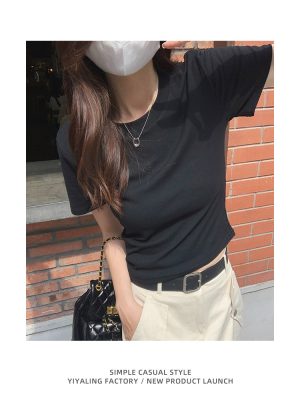 O1CN01lui3361Qcfn8xgbsC_2215727461997-0-cib 白色正肩t恤女短袖短款夏季纯棉修身显瘦纯白体恤基础款打底上衣