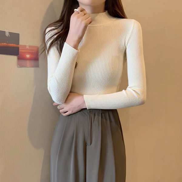 春秋冬长袖毛衣女内搭修身打底衫半高领百搭韩版针织衫女装上衣