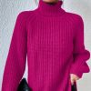 2025秋冬新品跨境高领针织衫长款插肩袖高领开叉柔软舒适女装