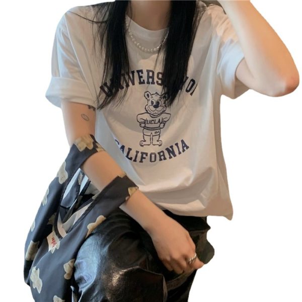 纯棉短袖t恤女宽松韩版原宿风新款字母印花学生体恤ins女装潮