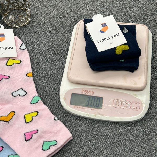 日系可爱甜美袜子女士中筒袜爱心中筒袜多巴胺色系吸汗透气