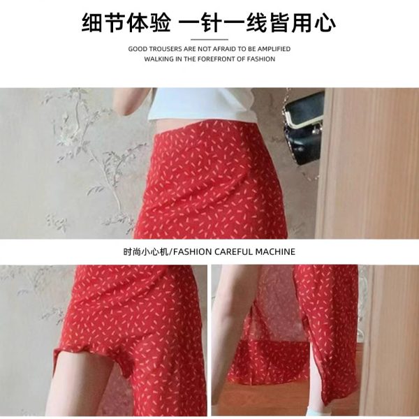 红色碎花不规则a字半身裙子女夏季2025新款荷叶边气质包臀中长裙