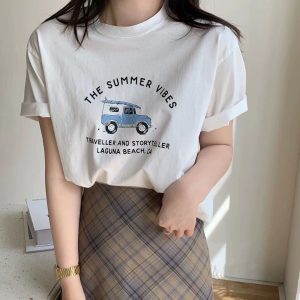 夏季重磅纯棉短袖t恤女韩版内搭女装正肩上衣打底衫服装白色t外贸