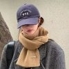 围巾女冬季2025新款毛线针织纯色小围巾潮韩系加厚保暖百搭长围脖
