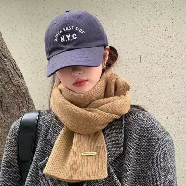 围巾女冬季2025新款毛线针织纯色小围巾潮韩系加厚保暖百搭长围脖