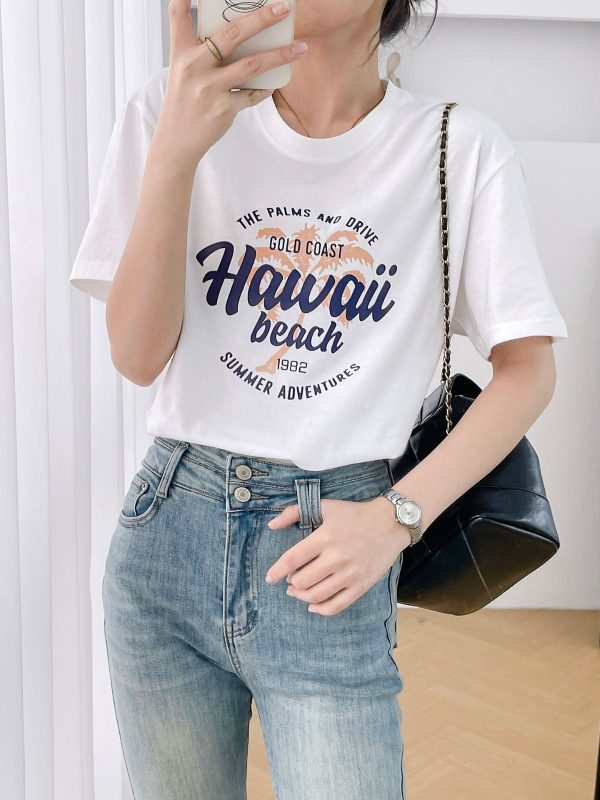 潮牌纯棉短袖t恤女夏季圆领半袖宽松上衣白色外贸女装印花T恤衣服
