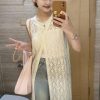 2025夏辣妹穿搭长款法式镂空背心裙针织衫女薄款外搭罩衫中长款女