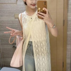 O1CN01outzzG2FOW9gu7tGp_2216239248870-0-cib 2025夏辣妹穿搭长款法式镂空背心裙针织衫女薄款外搭罩衫中长款女