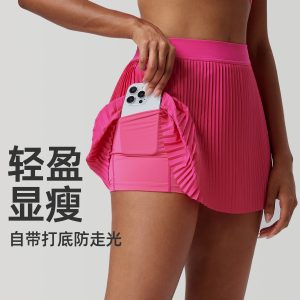 运动短裙女网球裙夏季防走光跑步瑜伽半身裙纯色高尔夫健身百褶裙