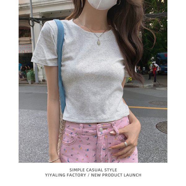 白色正肩t恤女短袖短款夏季纯棉修身显瘦纯白体恤基础款打底上衣