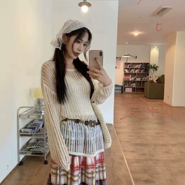 外搭罩衫女夏季薄款长款慵懒空调衫高级上衣长袖镂空针织衫