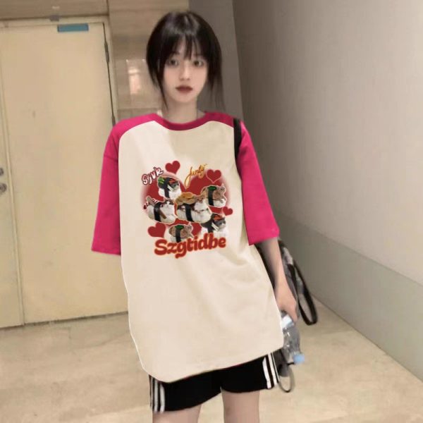 胖妹妹mm纯棉插肩短袖t恤女夏季宽松240斤大码设计感小众洋气上衣
