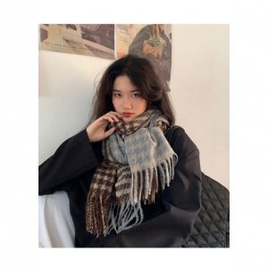 新款围巾男女冬季百搭披肩两用千鸟格子双面韩系加厚保暖围脖批发