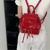 韩国小众双肩包包女2024新款时尚背包百搭书包手提水桶红色小背包