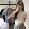 复古圆领短袖t恤针织衫女装薄款2024夏季设计感修身短款学生上衣