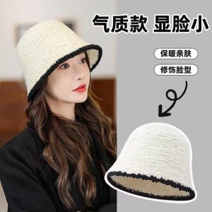 毛绒渔夫帽女秋冬2024新款显脸小针织盆帽小香风冬季保暖水桶帽子