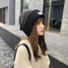 日系毛线堆堆帽子女秋冬季百搭韩版针织帽保暖护耳大头宽松帽工厂