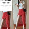红色碎花不规则a字半身裙子女夏季2025新款荷叶边气质包臀中长裙