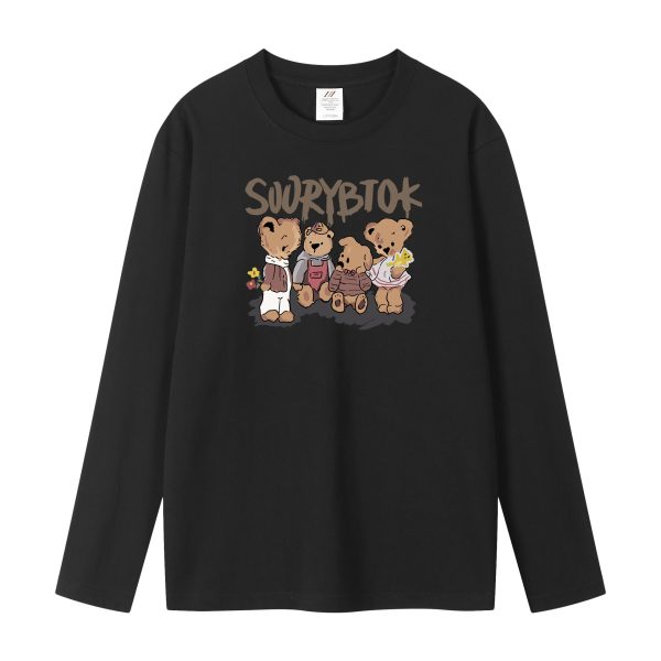 纯棉印花宽松长袖T恤女春秋新款韩版慵懒风内搭圆领打底衫女上衣