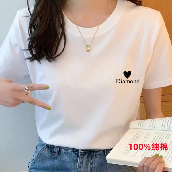 宽松纯棉短袖白色t恤女夏季新款女装圆领上衣正肩打底衫体恤地摊