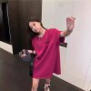 纯棉韩版宽松女装时尚穿搭短袖上衣中长款别致设计感字母t恤女潮