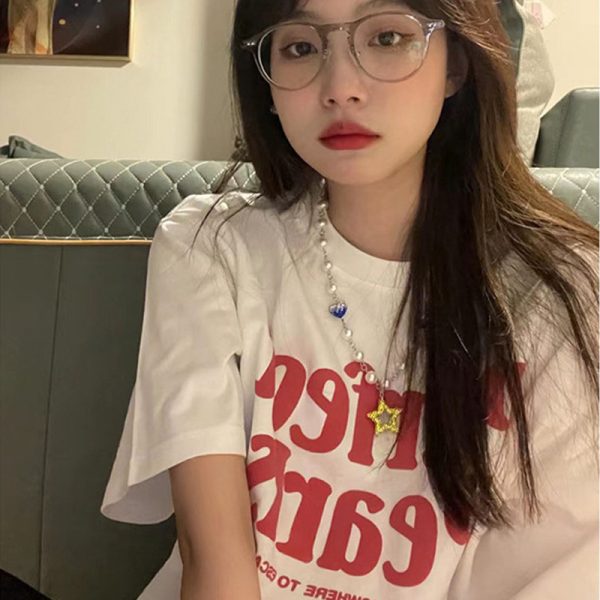韩版印花短袖t恤女春夏季新款原宿风百搭纯棉半袖T恤上衣货源批发