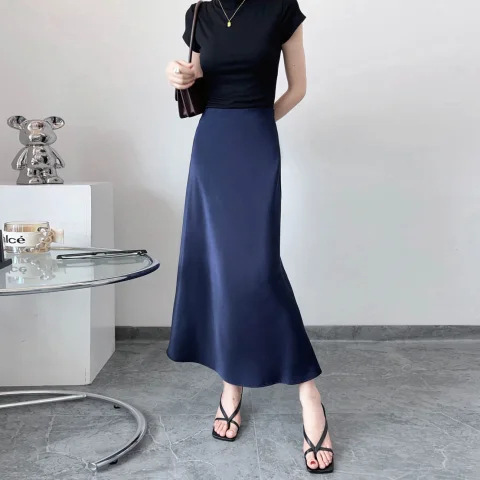 高腰显瘦高级感半身裙女醋酸缎面包臀鱼尾长裙2025春夏季垂感裙子