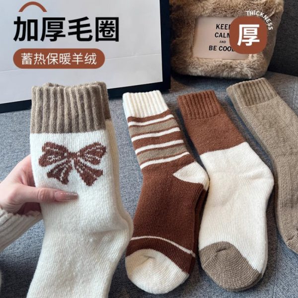 秋冬季袜子女加绒加厚保暖毛圈袜日系冬天中筒袜诸暨袜业袜子批发