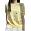2024春夏新款甜美减龄刺绣女圆领冰丝针织短袖T恤半袖上衣打底衫