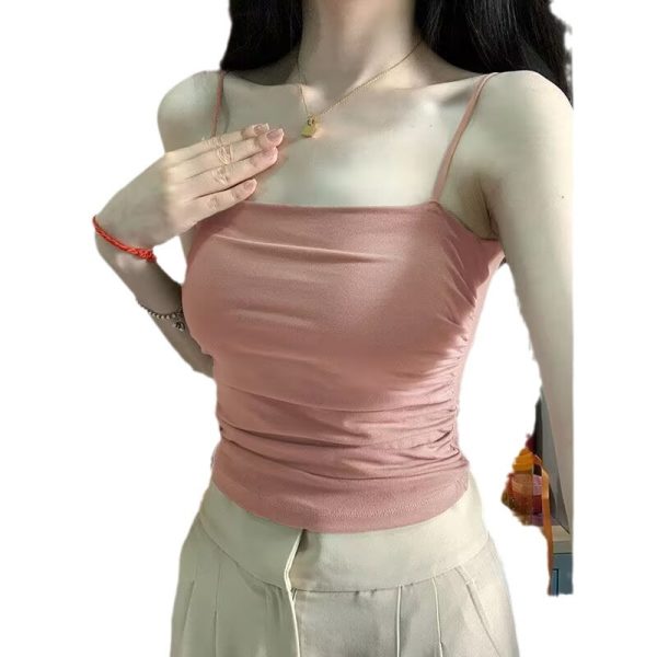 粉色辣妹美背吊带背心女带外扩胸垫显胸修身显瘦内搭外穿打底上衣