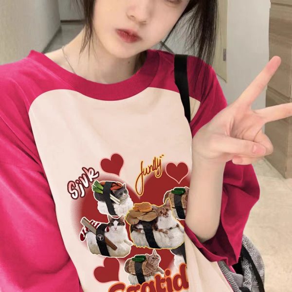 胖妹妹mm纯棉插肩短袖t恤女夏季宽松240斤大码设计感小众洋气上衣