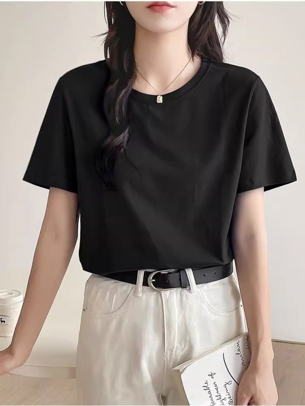 2024夏季新款短袖棉t恤女修身显瘦圆领打底衫上衣女厂家批发